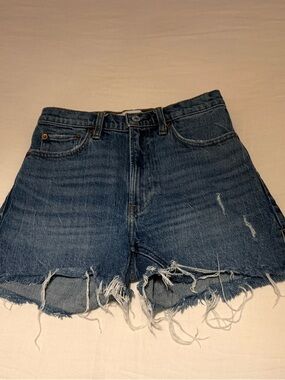 Abercrombie & Fitch Dark Blue Distressed Denim Cutoffs